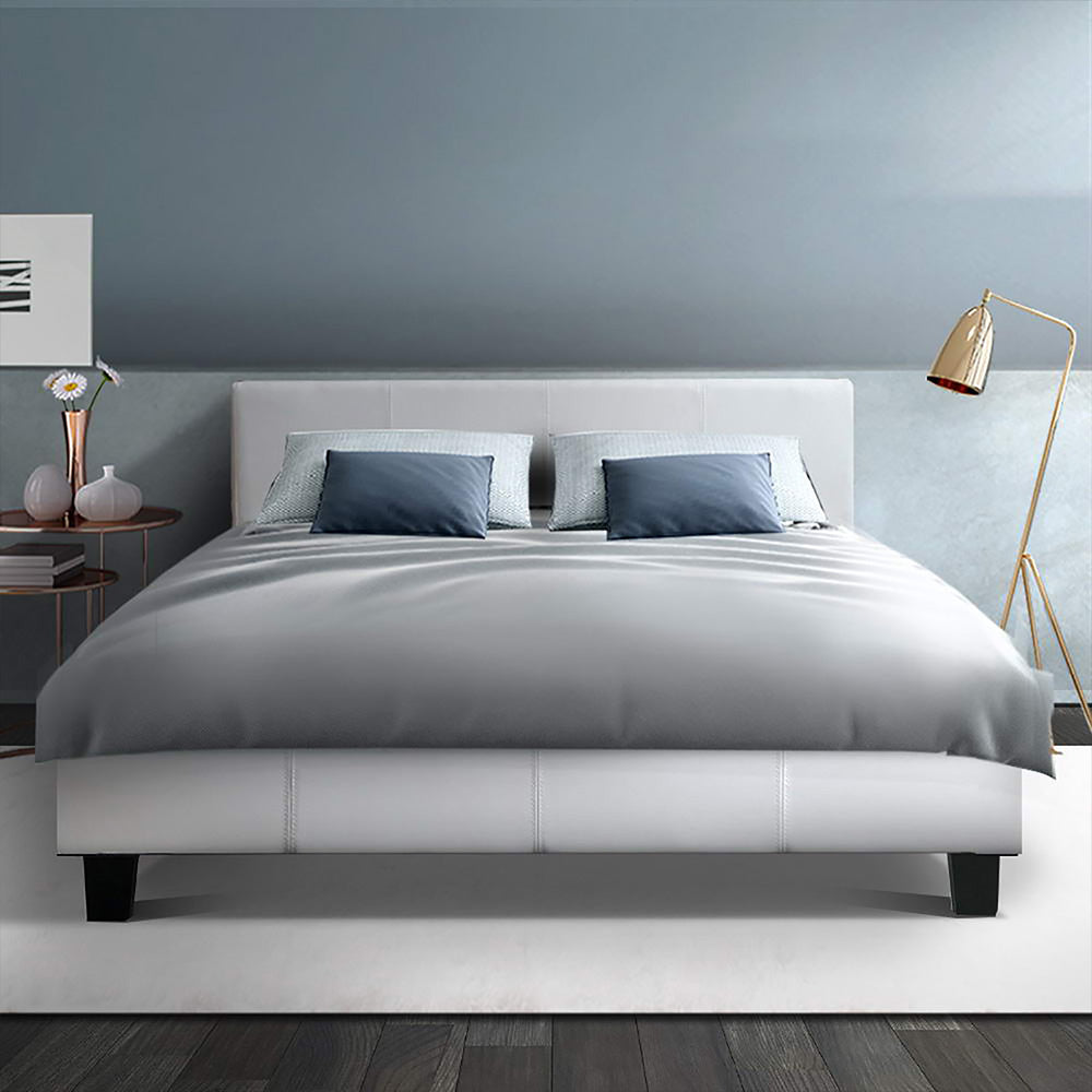 Back In Stock! Double Size Bed Frame With Headboard - White Leather
