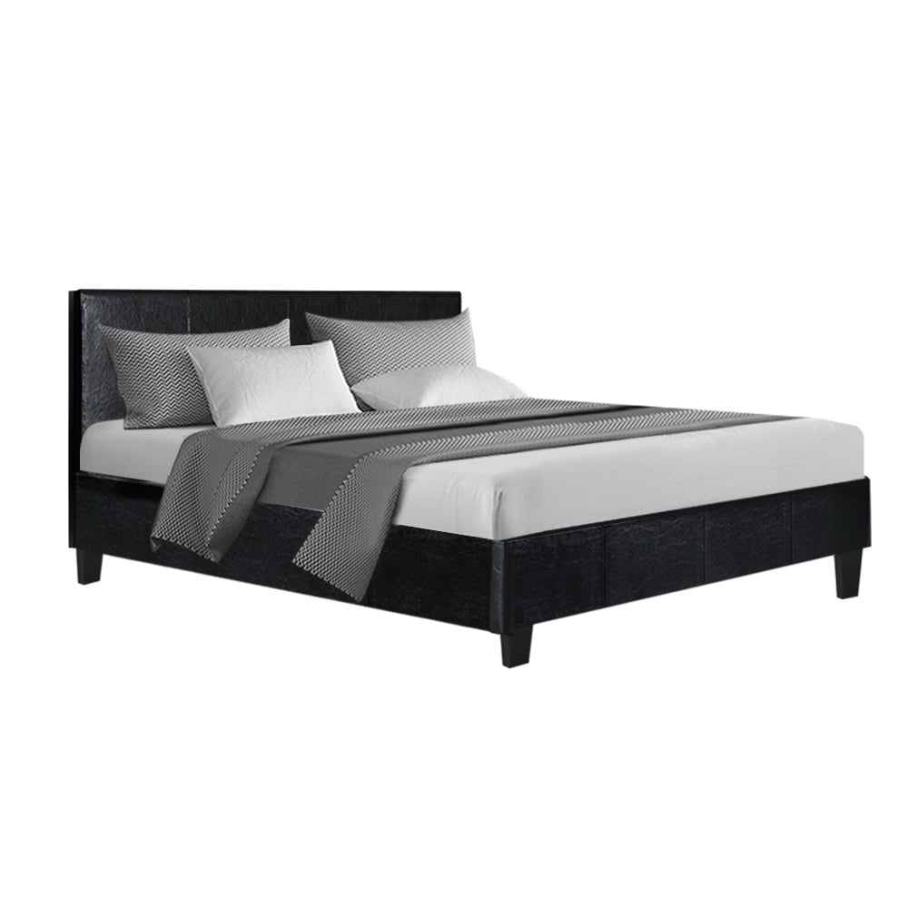 Out of stock! Double Size Bed Frame With Headboard - Black Leather