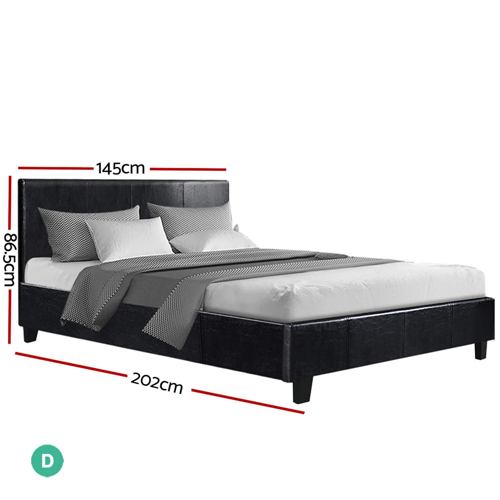 Out of stock! Double Size Bed Frame With Headboard - Black Leather