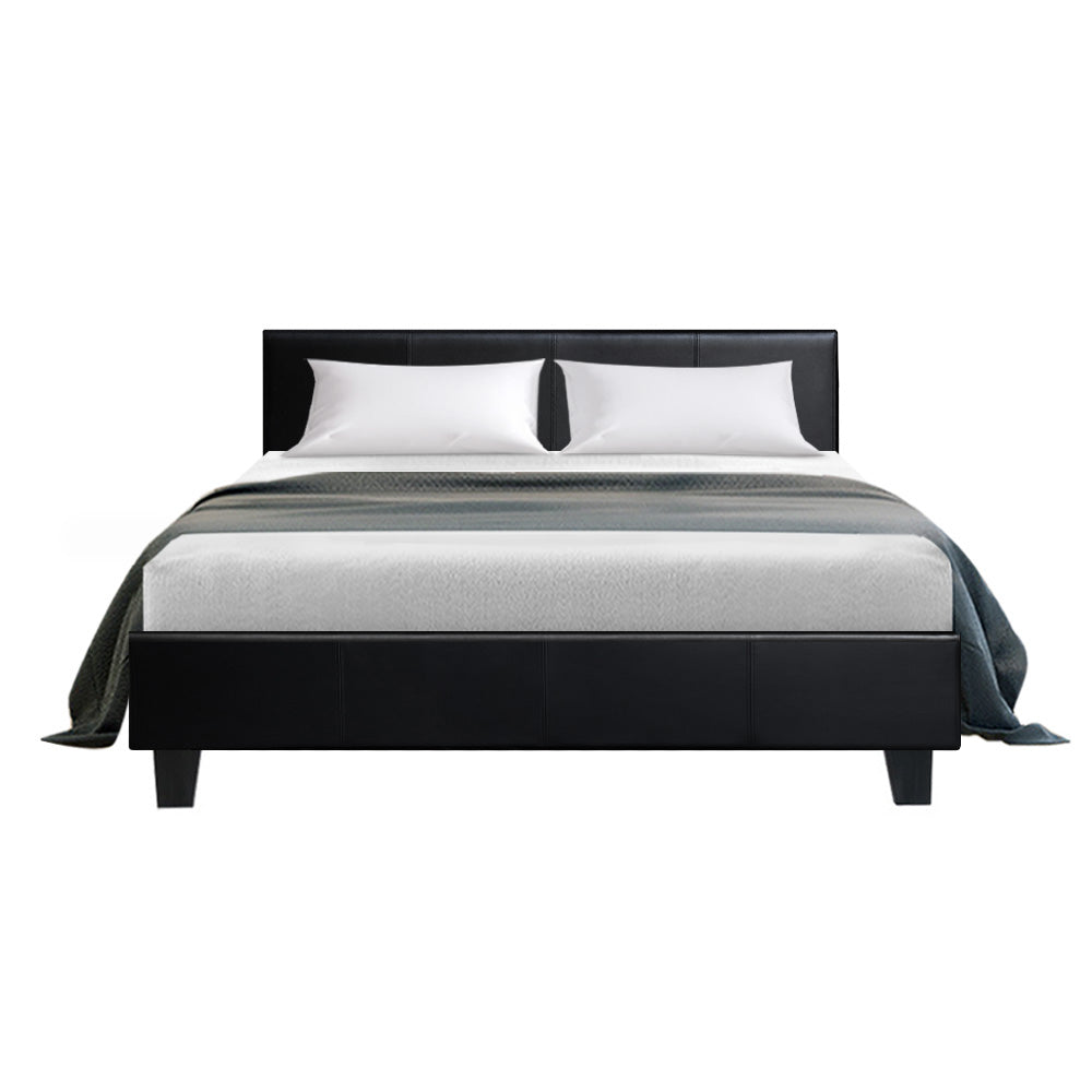 Out of stock! Double Size Bed Frame With Headboard - Black Leather