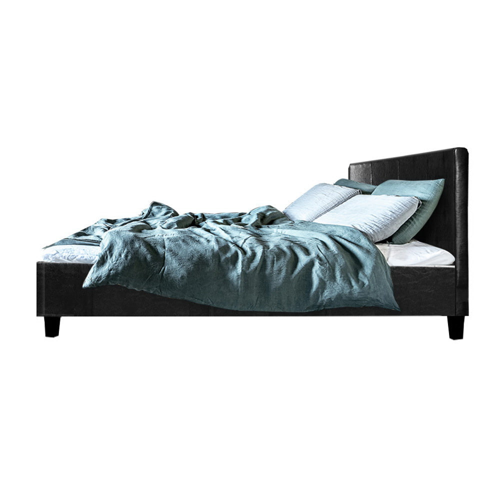 Out of stock! Double Size Bed Frame With Headboard - Black Leather