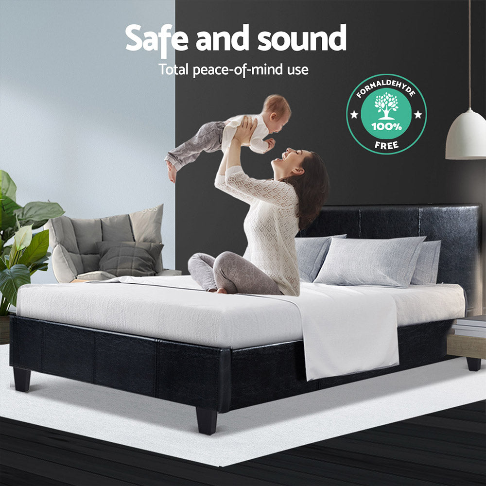 Out of stock! Double Size Bed Frame With Headboard - Black Leather