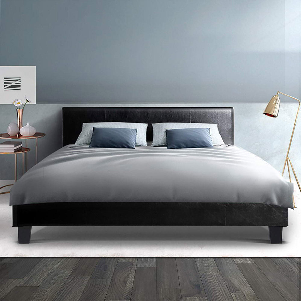 Back in Stock! Double Size Bed Frame With Headboard - Black Leather