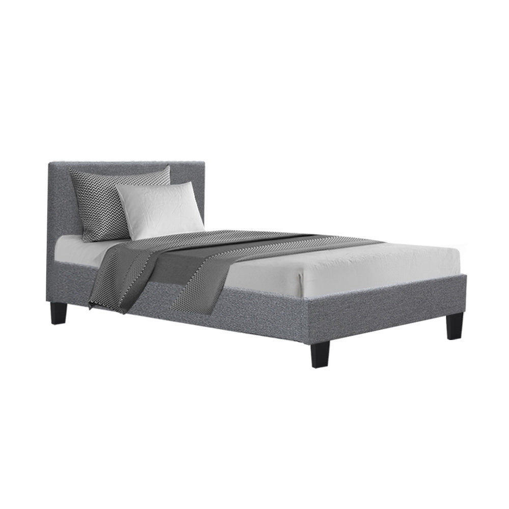 King Single Bed Frame With Headboard - Grey Fabric