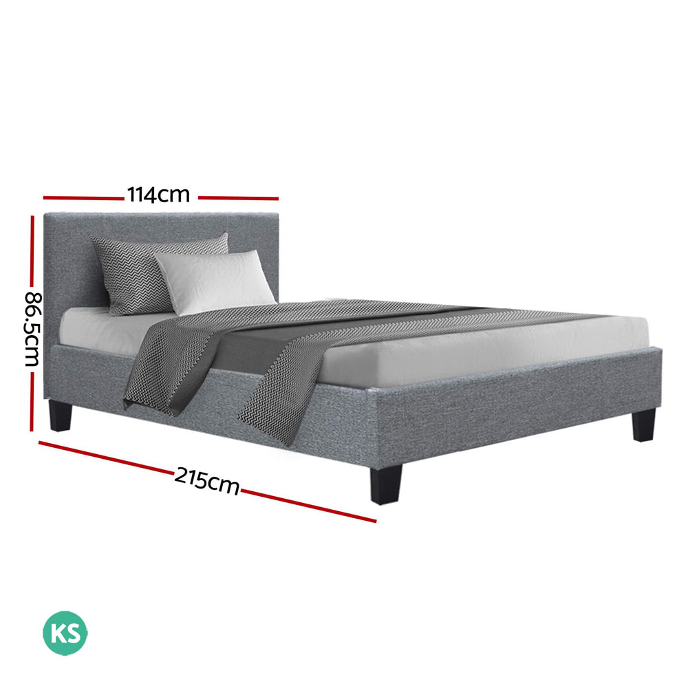 King Single Bed Frame With Headboard - Grey Fabric