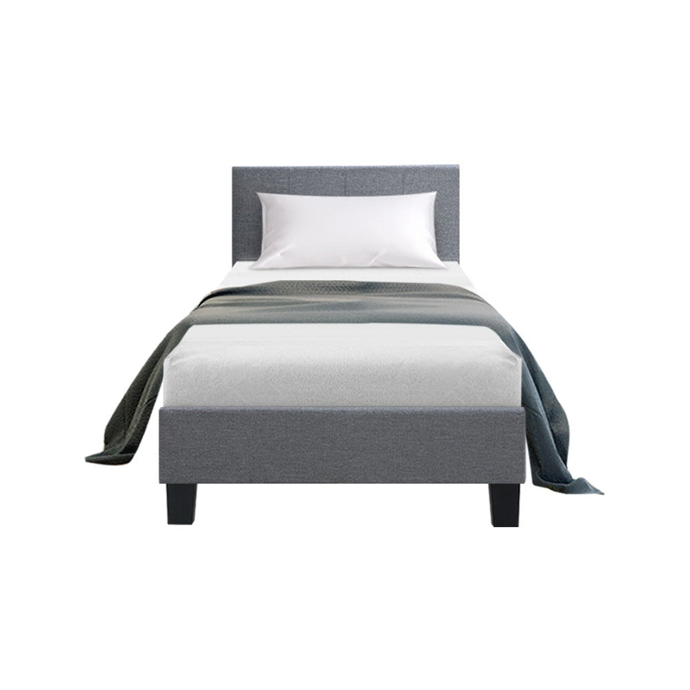 King Single Bed Frame With Headboard - Grey Fabric