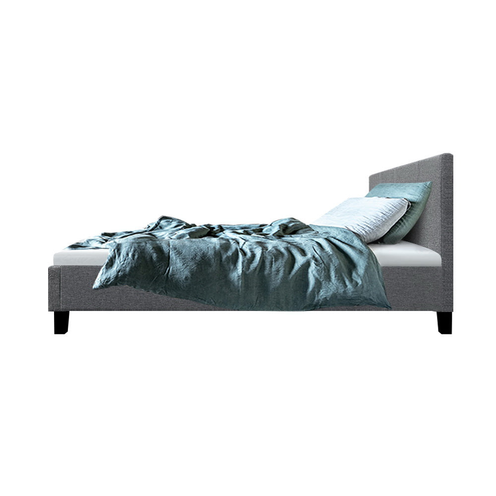 King Single Bed Frame With Headboard - Grey Fabric