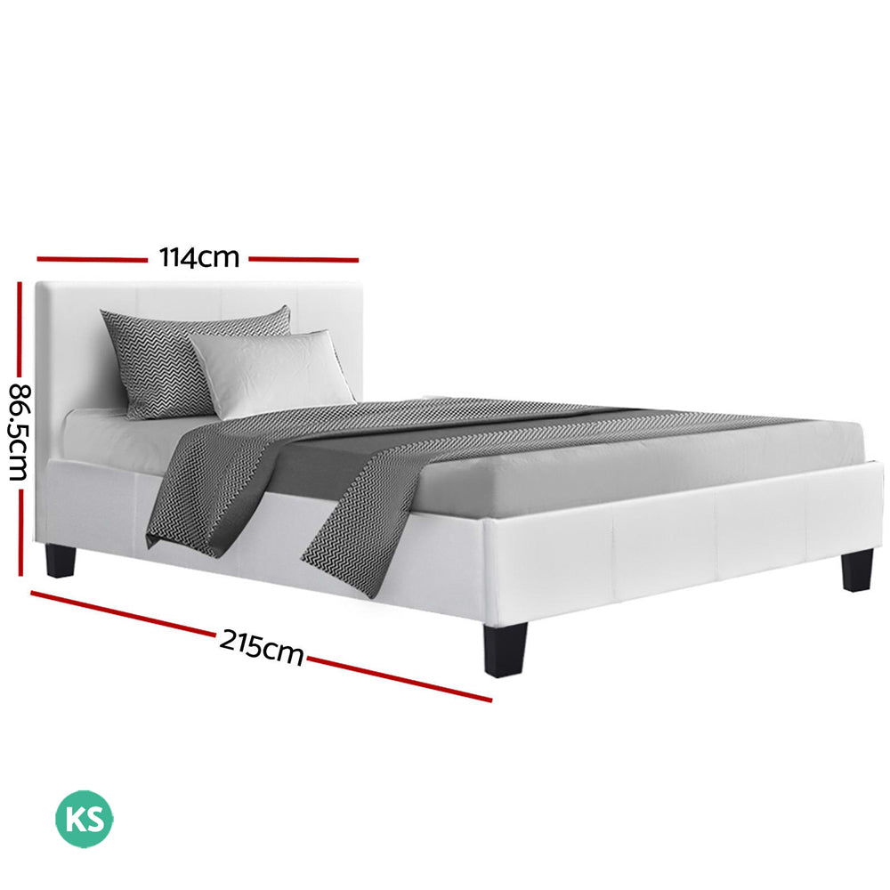 Out of Stock! King Single Bed Frame PU Leather - White