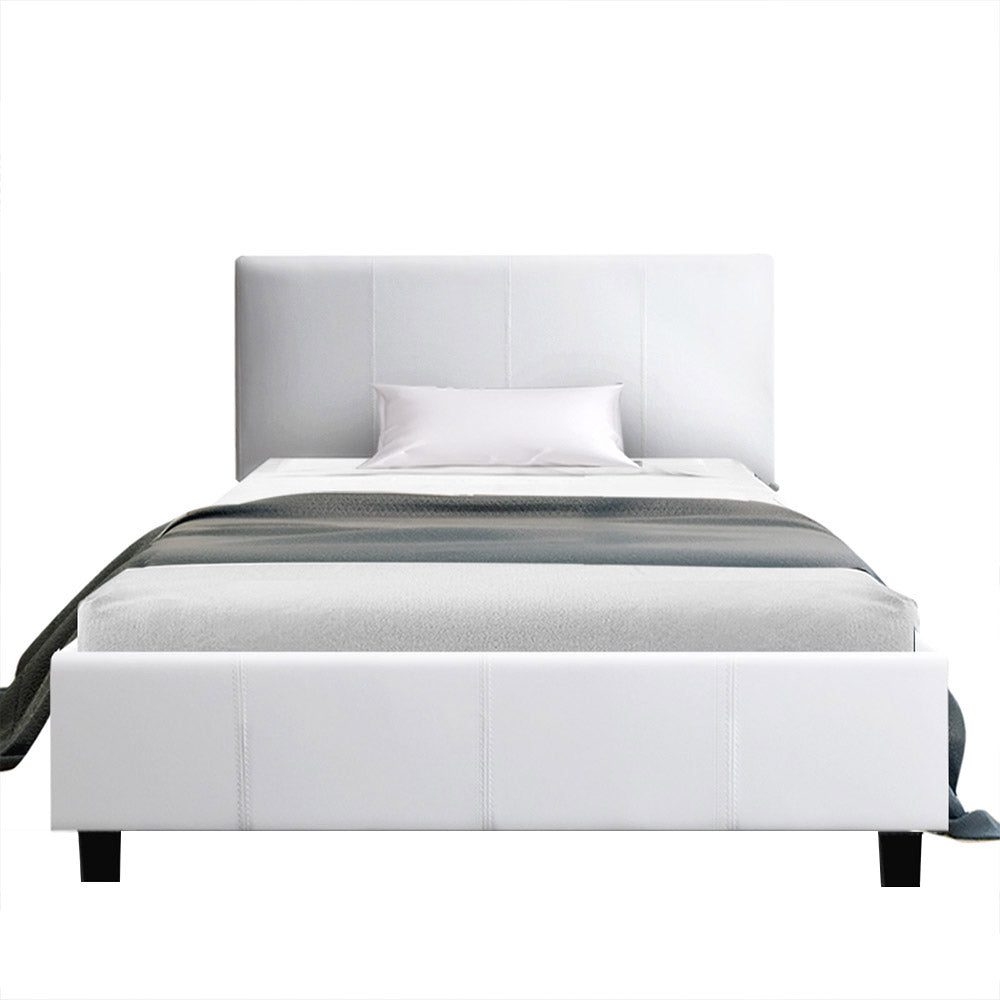 Out of Stock! King Single Bed Frame PU Leather - White