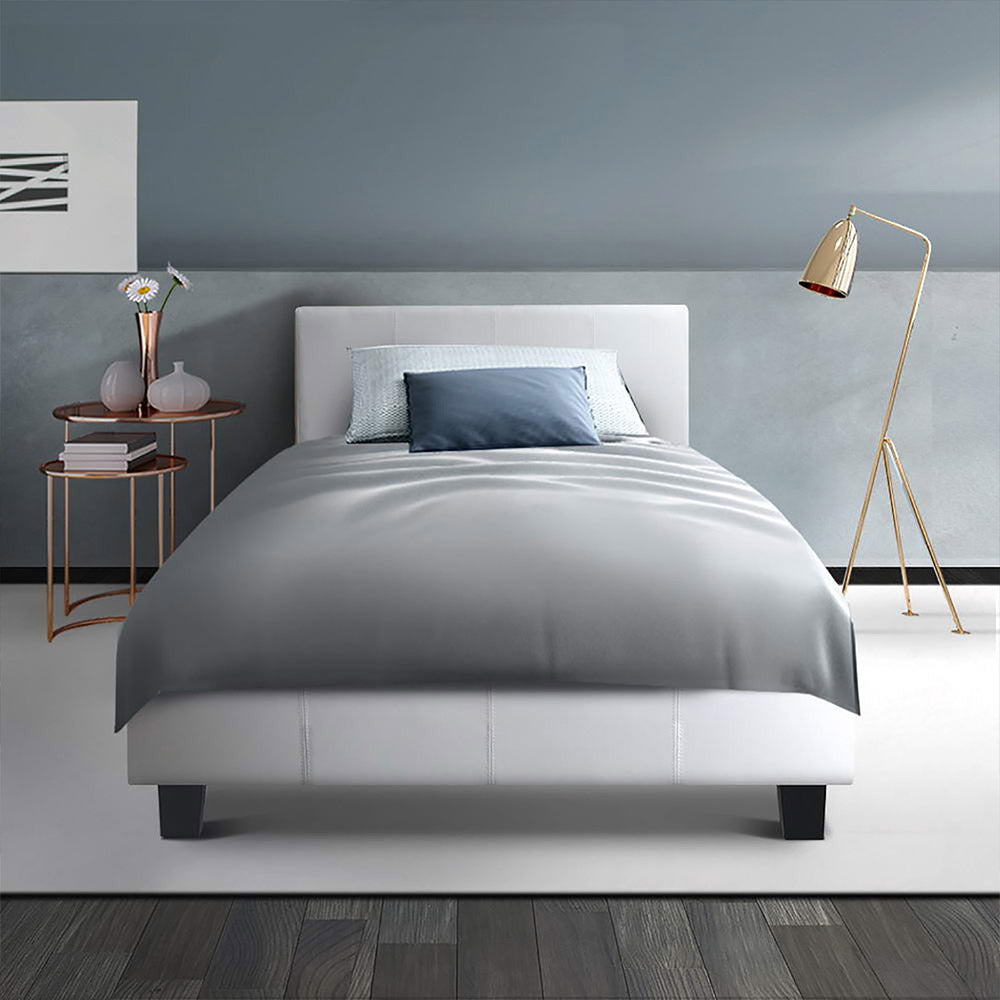Out of Stock! King Single Bed Frame PU Leather - White