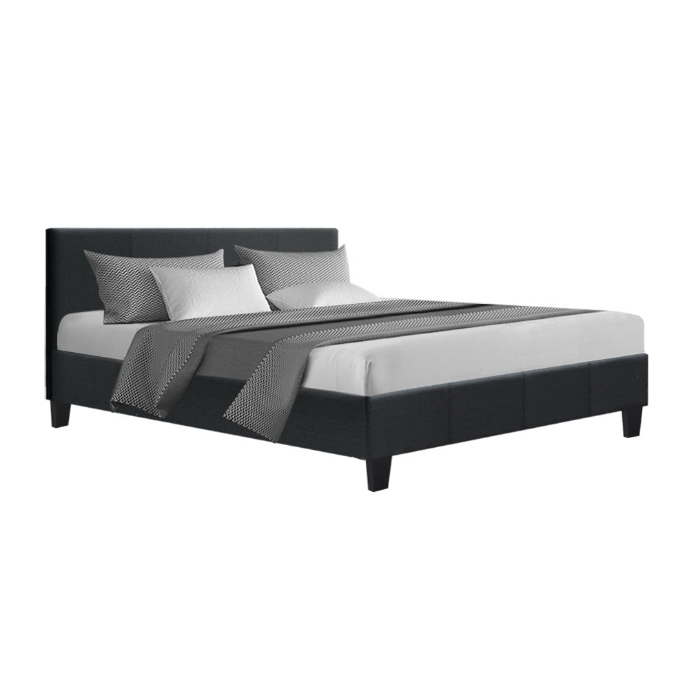 Queen Size Bed Frame With Headboard - Charcoal Fabric