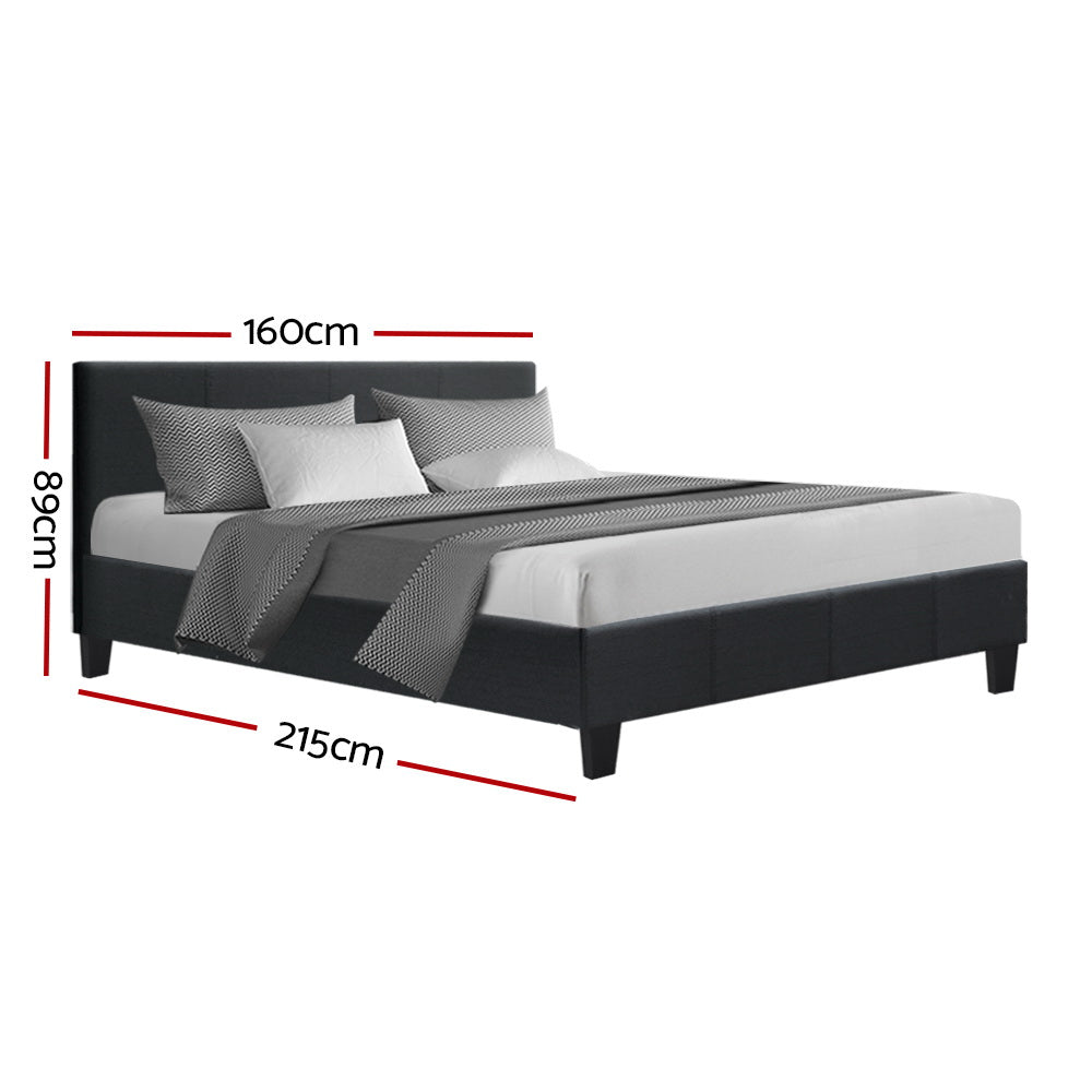 Queen Size Bed Frame With Headboard - Charcoal Fabric