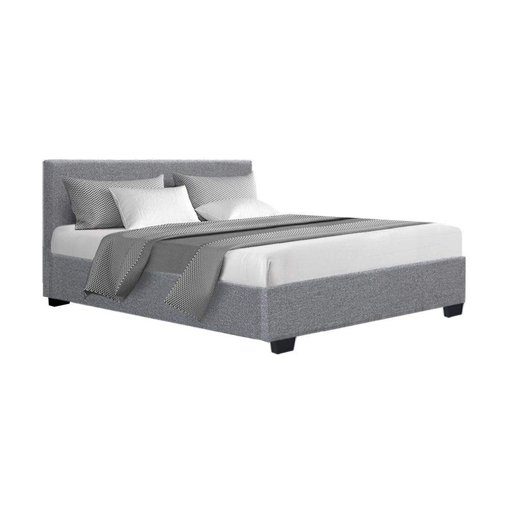 Double Sized Bed Frame With Headboard and Gas Lift Storage - Grey Fabric