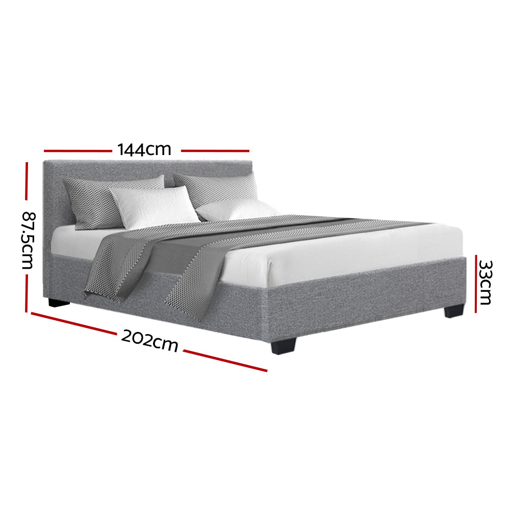 Double Sized Bed Frame With Headboard and Gas Lift Storage - Grey Fabric