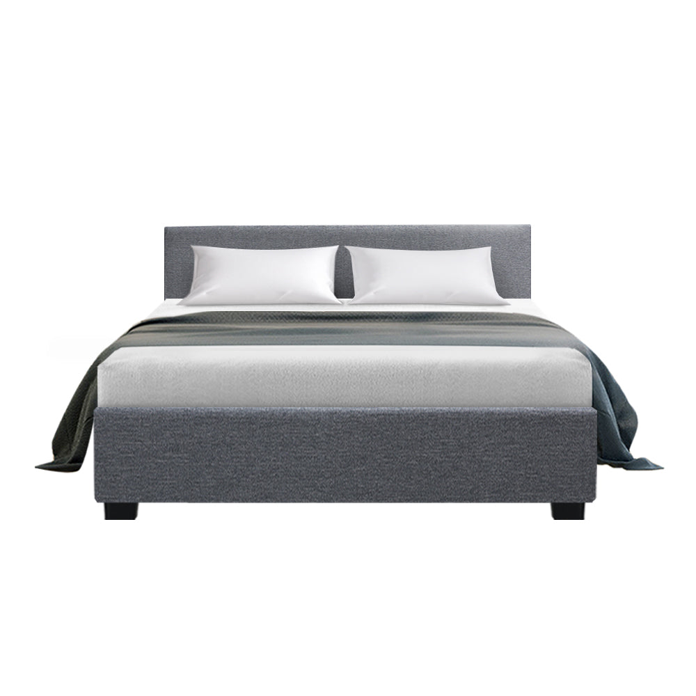Double Sized Bed Frame With Headboard and Gas Lift Storage - Grey Fabric