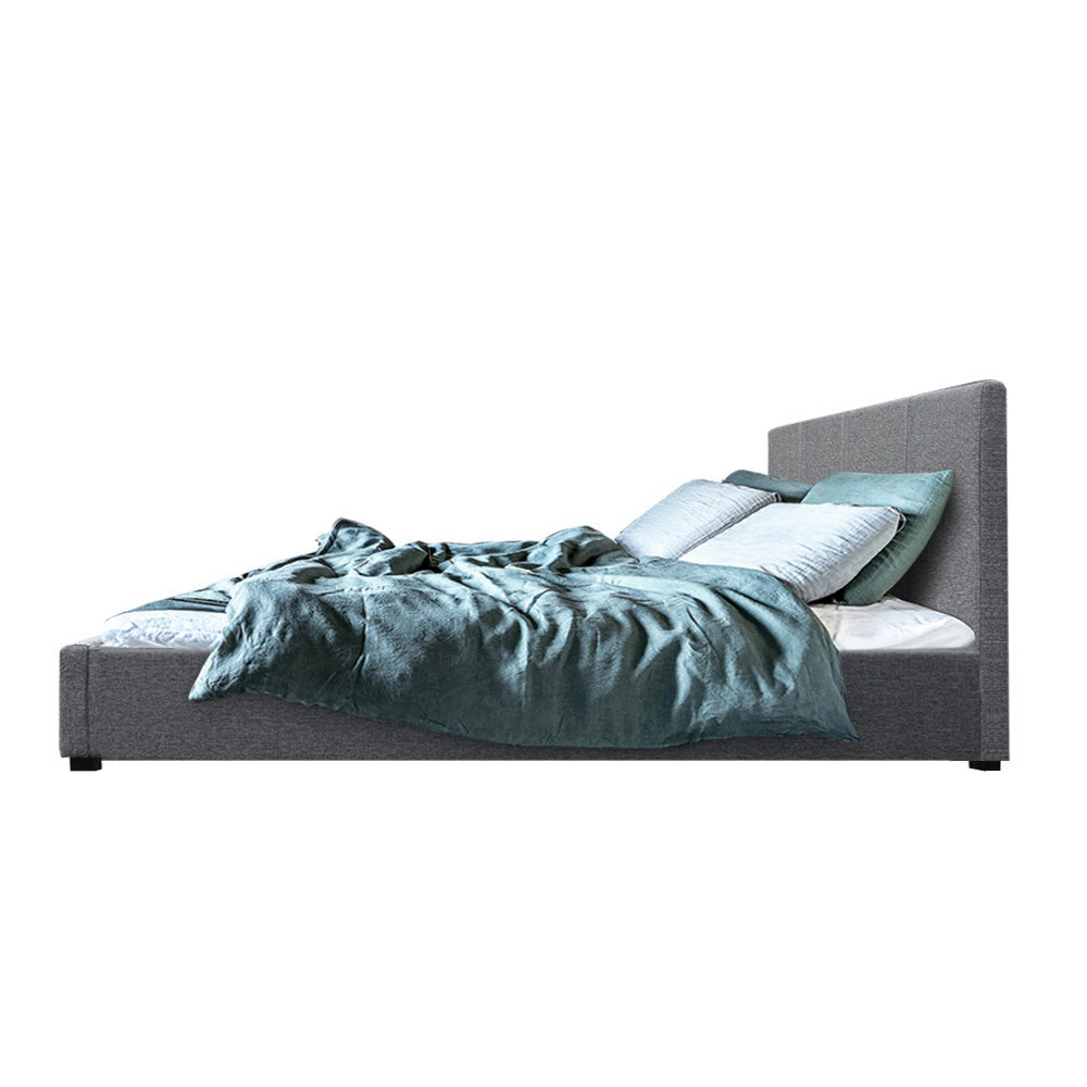 Double Sized Bed Frame With Headboard and Gas Lift Storage - Grey Fabric
