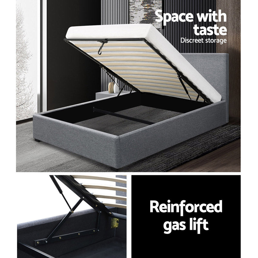 King Single Bed Frame With Gas Lift Storage and headboard - Grey