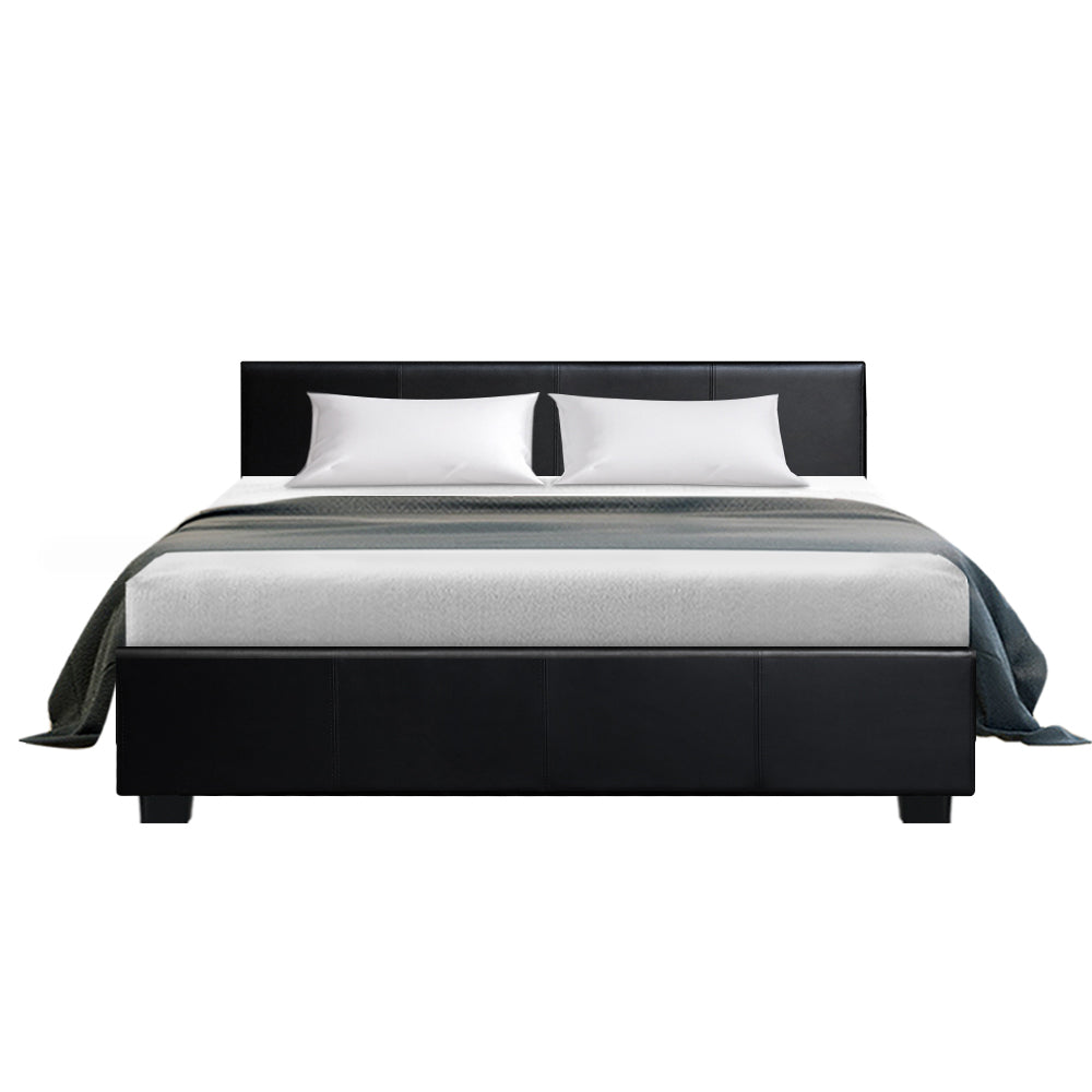 Queen Size Bed Frame With Gas Storage PU Leather - Black