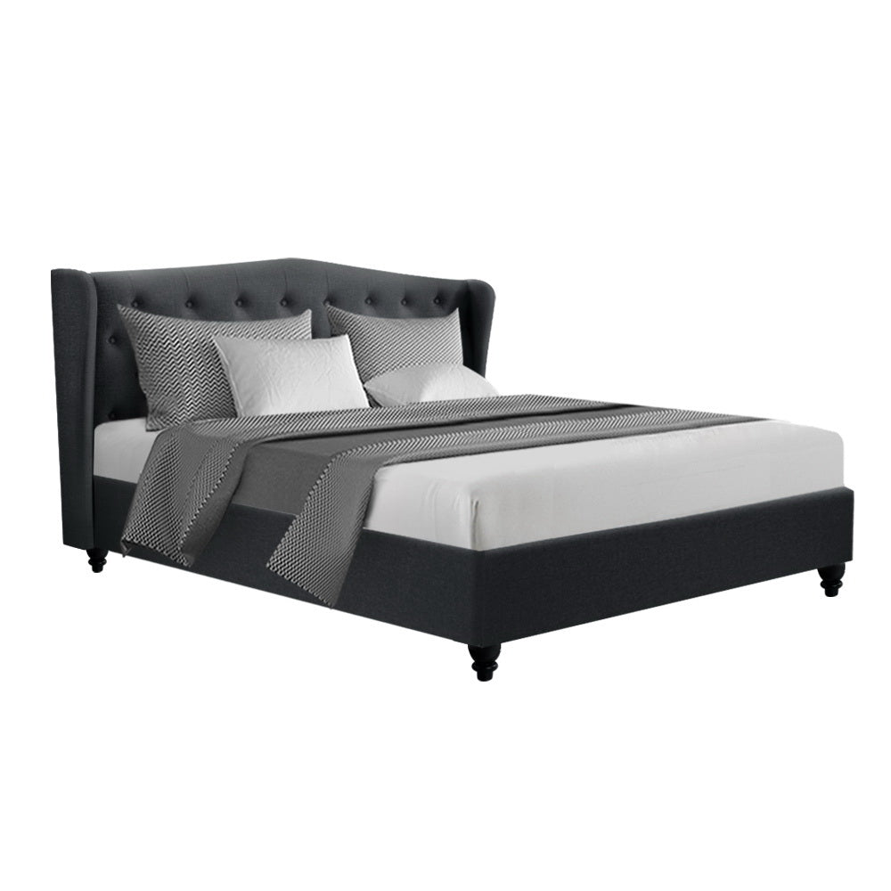 King Sized Bed Frame with Headboard - Charcoal Fabric