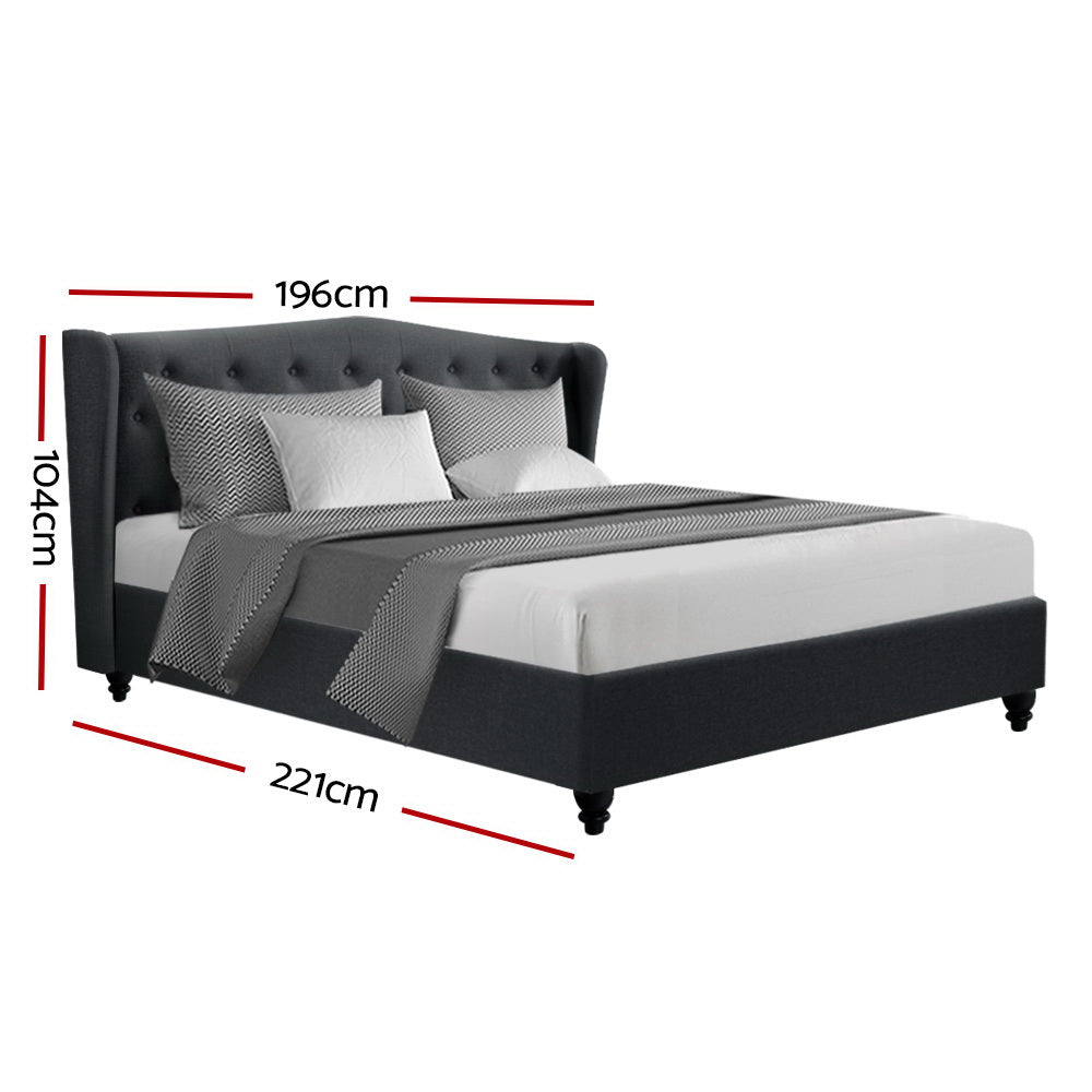King Sized Bed Frame with Headboard - Charcoal Fabric