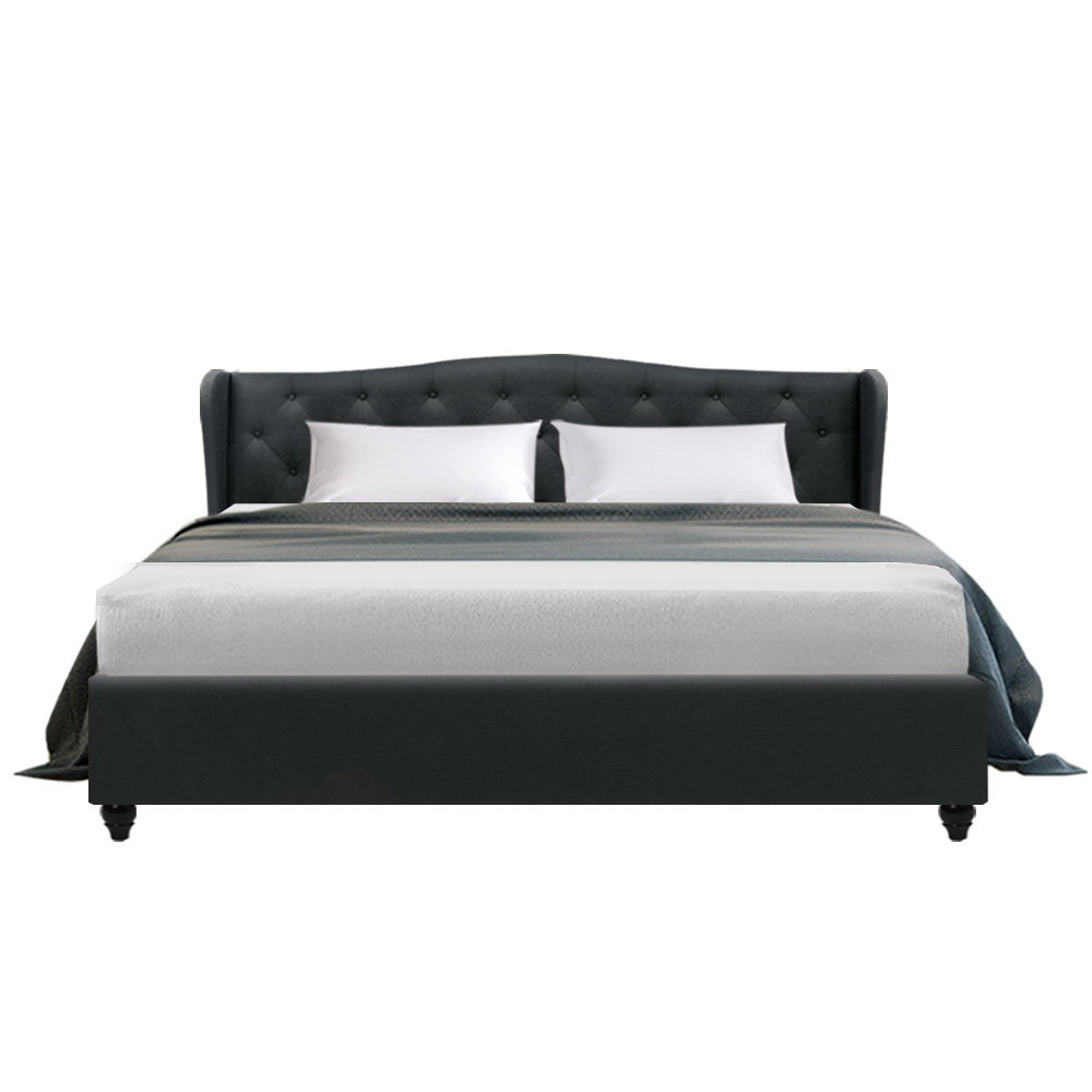 King Sized Bed Frame with Headboard - Charcoal Fabric