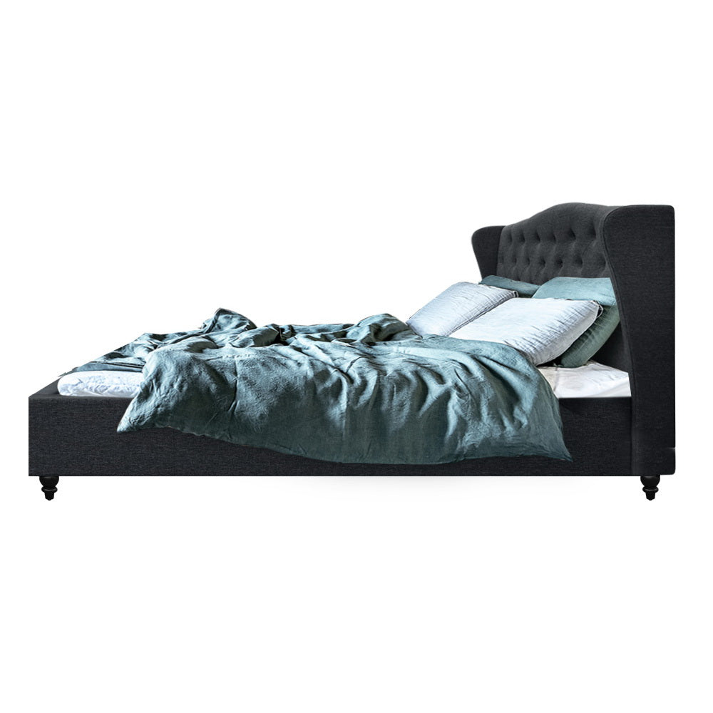 King Sized Bed Frame with Headboard - Charcoal Fabric