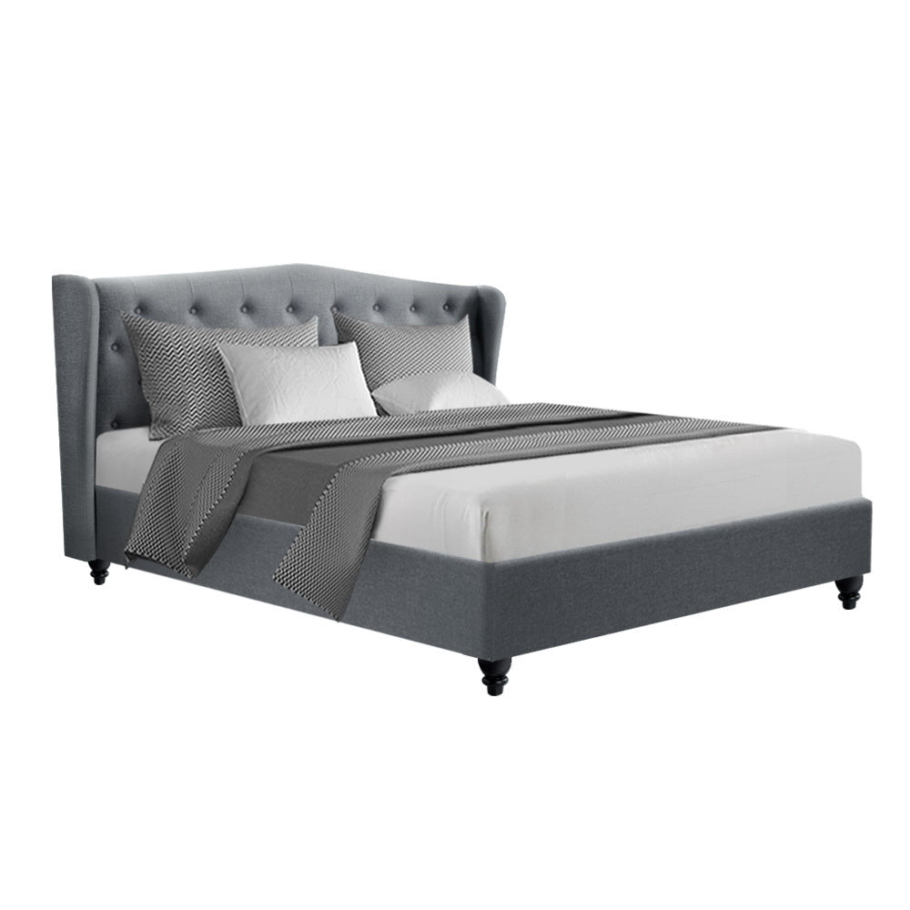 King Size Bed Frame With Winged Headboard Fabric - Grey
