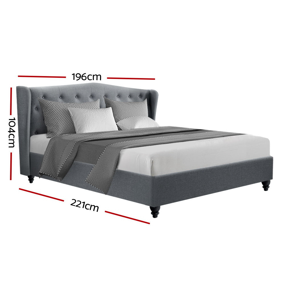 King Size Bed Frame With Winged Headboard Fabric - Grey