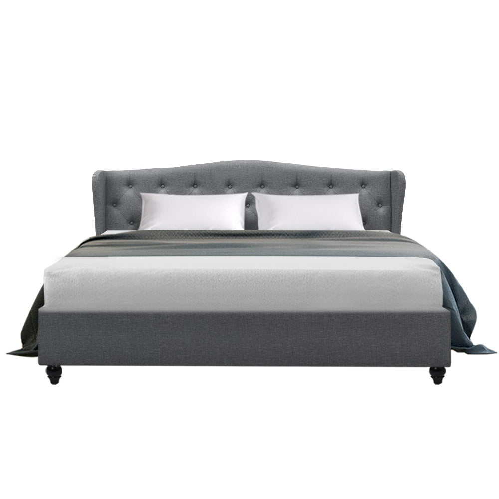 King Size Bed Frame With Winged Headboard Fabric - Grey