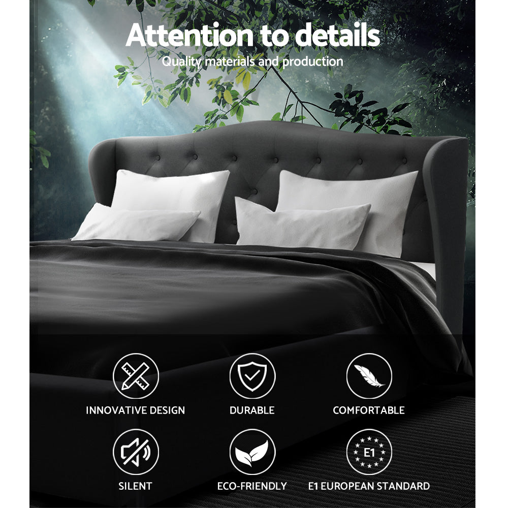 Queen Size Bed Frame With Headboard - Charcoal