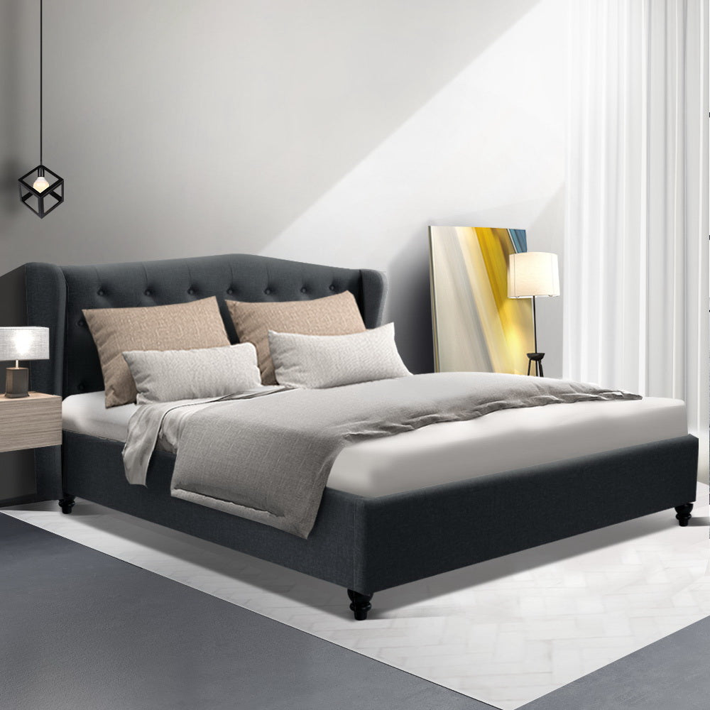 Queen Size Bed Frame With Headboard - Charcoal