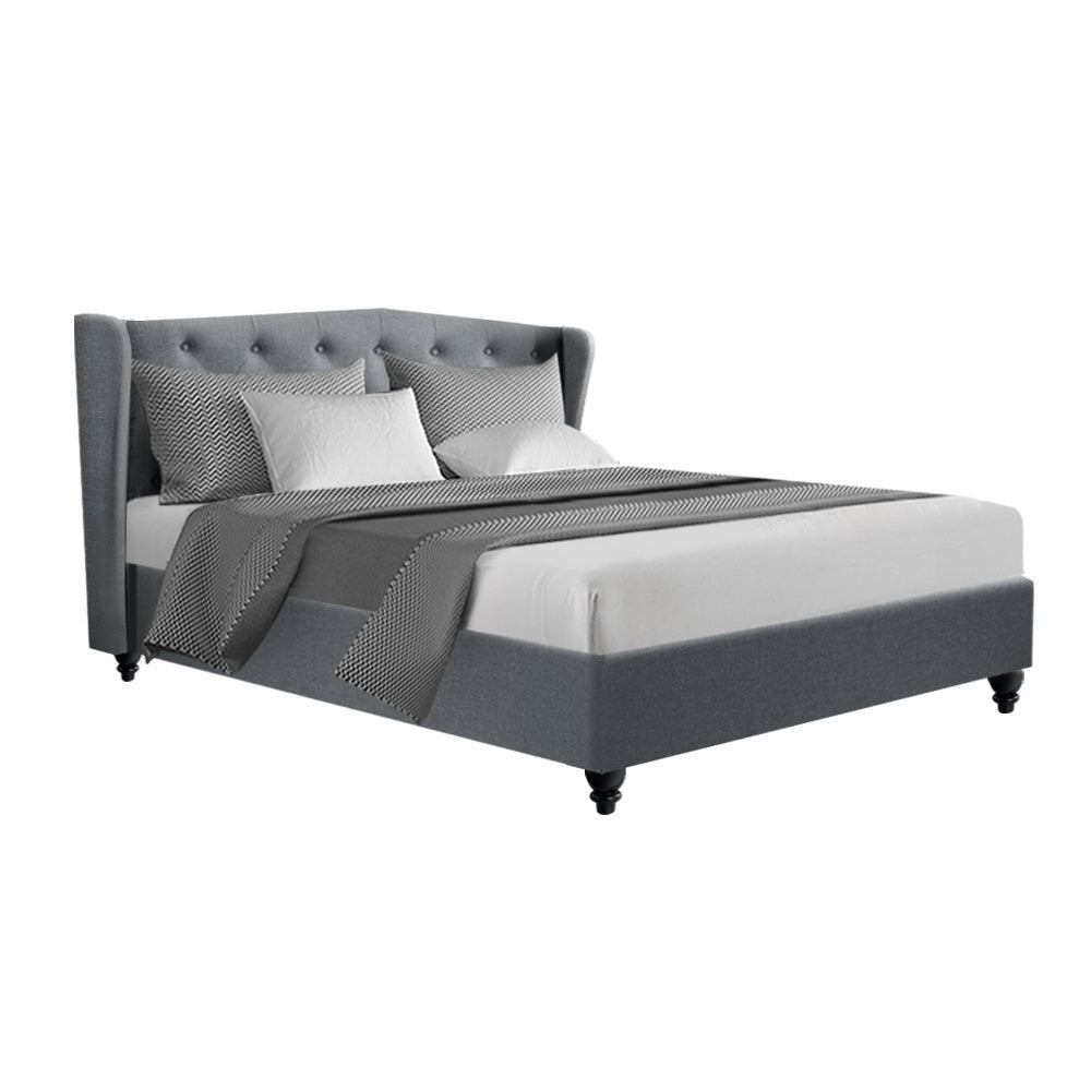 Queen Size Bed Frame With Bedhead - in Grey Fabric
