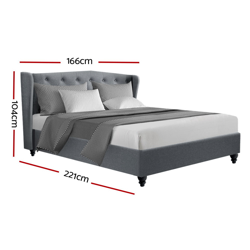 Queen Size Bed Frame With Bedhead - in Grey Fabric