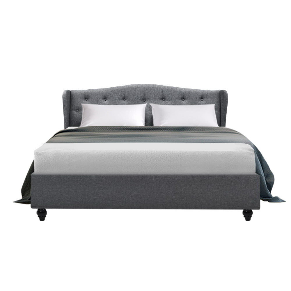 Queen Size Bed Frame With Bedhead - in Grey Fabric