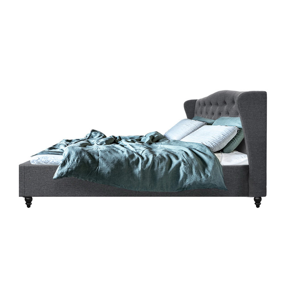 Queen Size Bed Frame With Bedhead - in Grey Fabric
