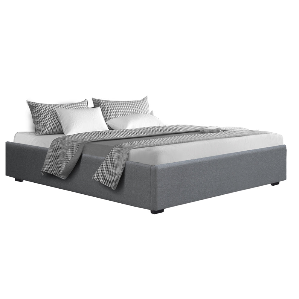 King Size Gas Lift Bed Frame With Storage - Grey Fabric