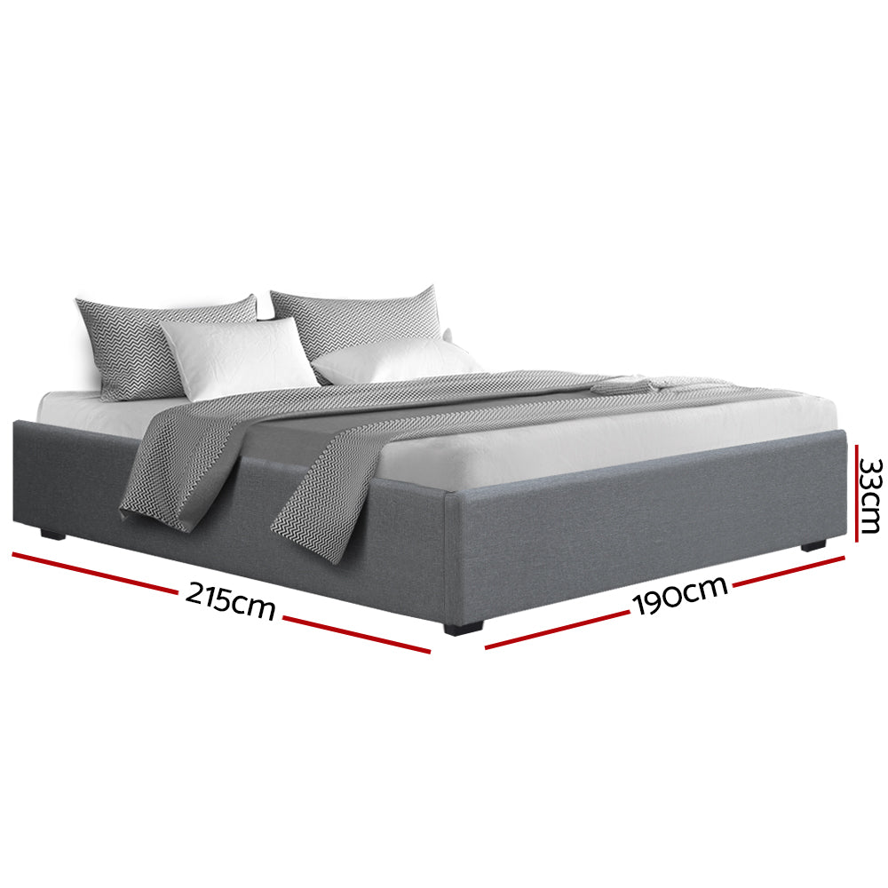 King Size Gas Lift Bed Frame With Storage - Grey Fabric