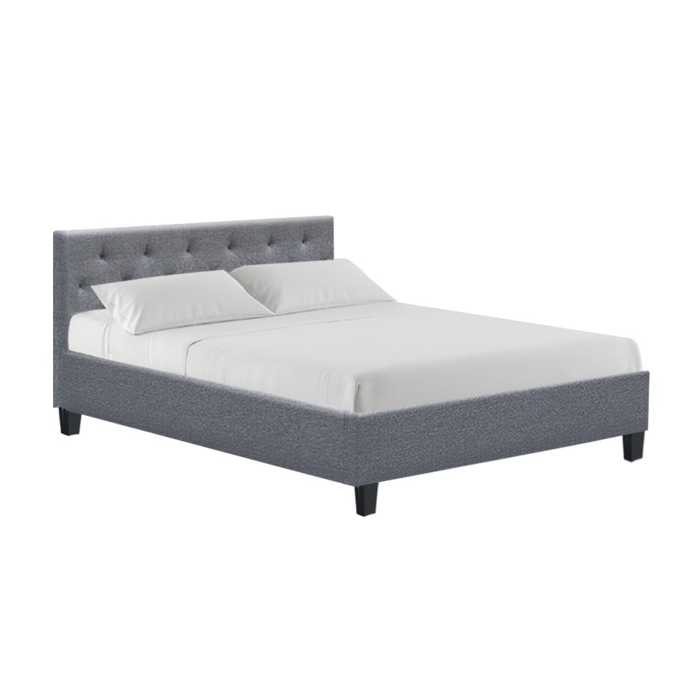 Double Size Bed Frame With Tufted Headboard - Grey Fabric