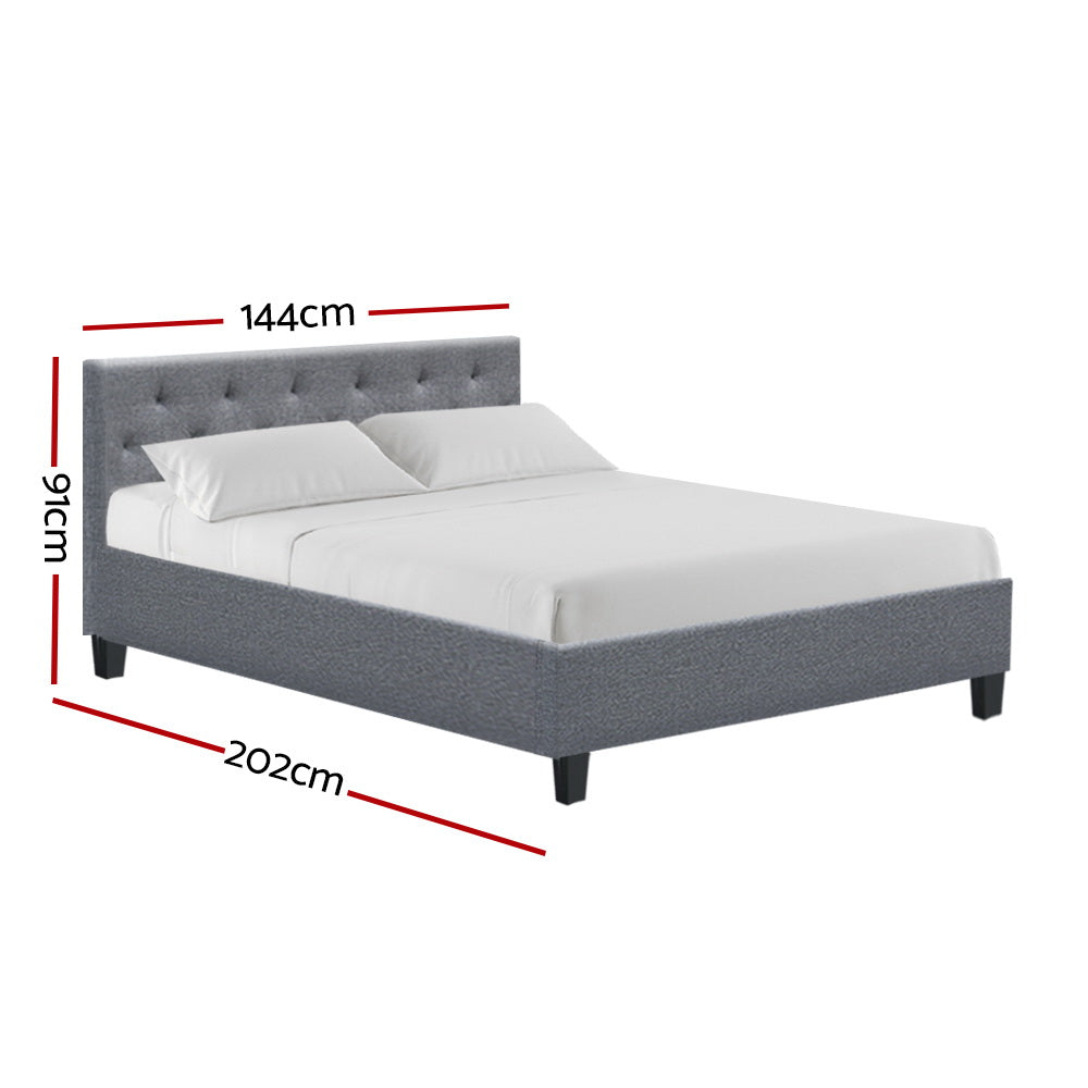 Double Size Bed Frame With Tufted Headboard - Grey Fabric