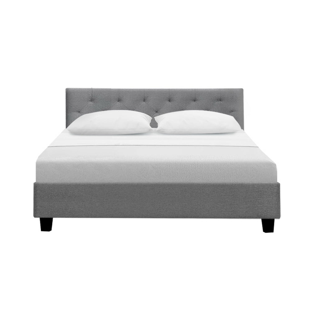 Double Size Bed Frame With Tufted Headboard - Grey Fabric