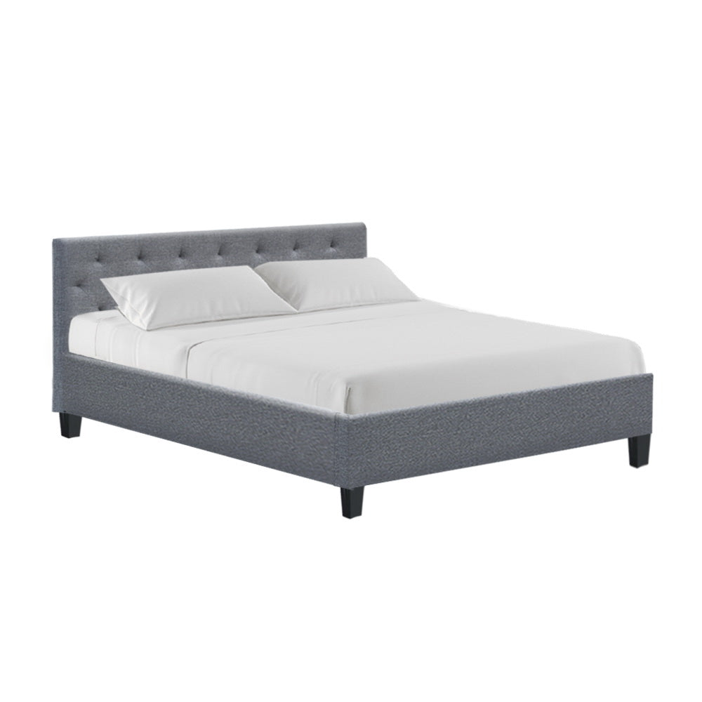 Queen Size Bed Frame With Headboard in Grey Fabric