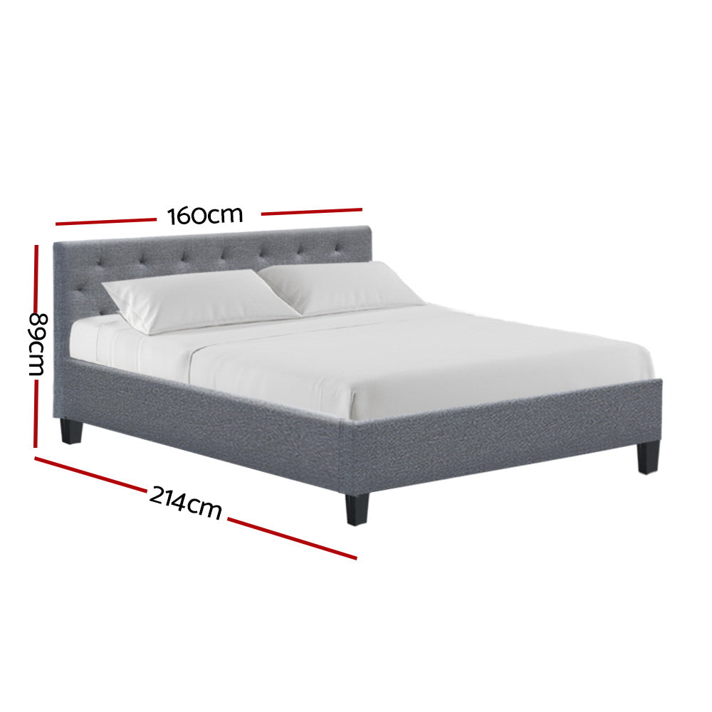 Queen Size Bed Frame With Headboard in Grey Fabric