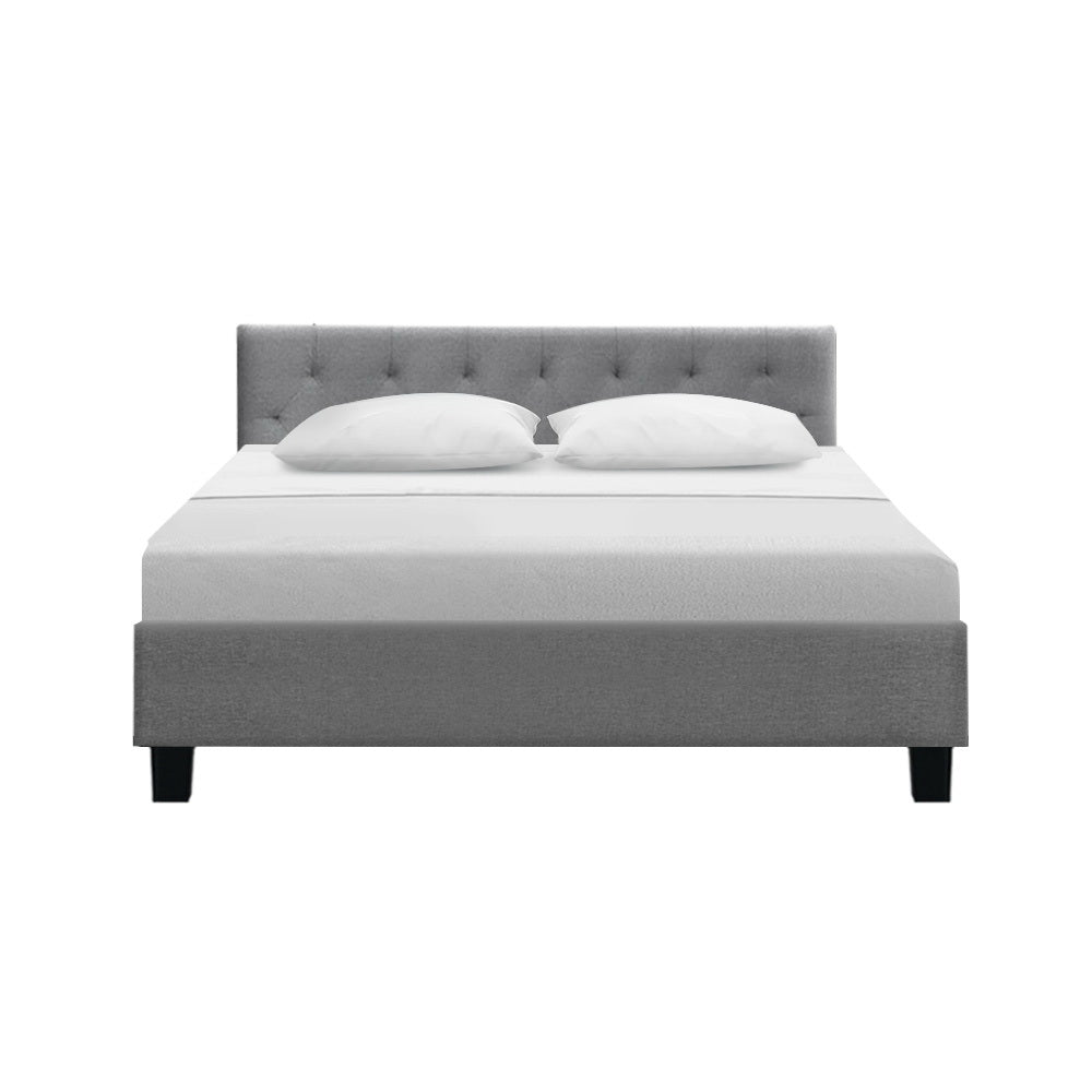 Queen Size Bed Frame With Headboard in Grey Fabric