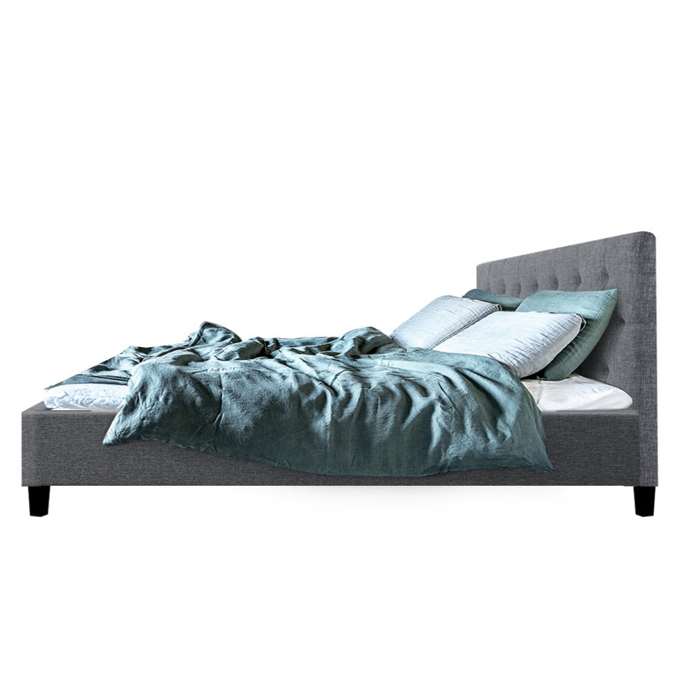 Queen Size Bed Frame With Headboard in Grey Fabric
