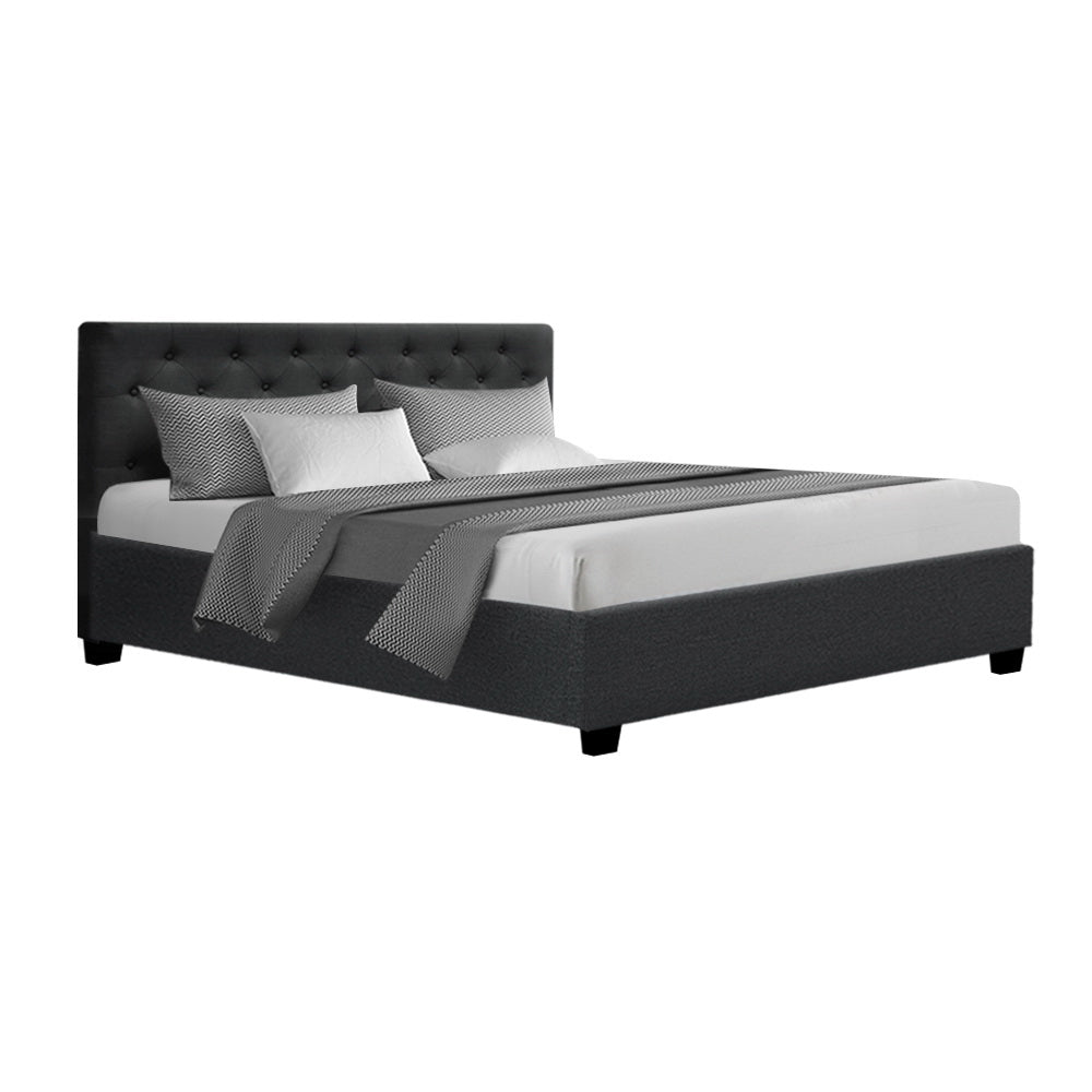 Queen Size Bed Frame With Gas Lift Storage - Charcoal Fabric