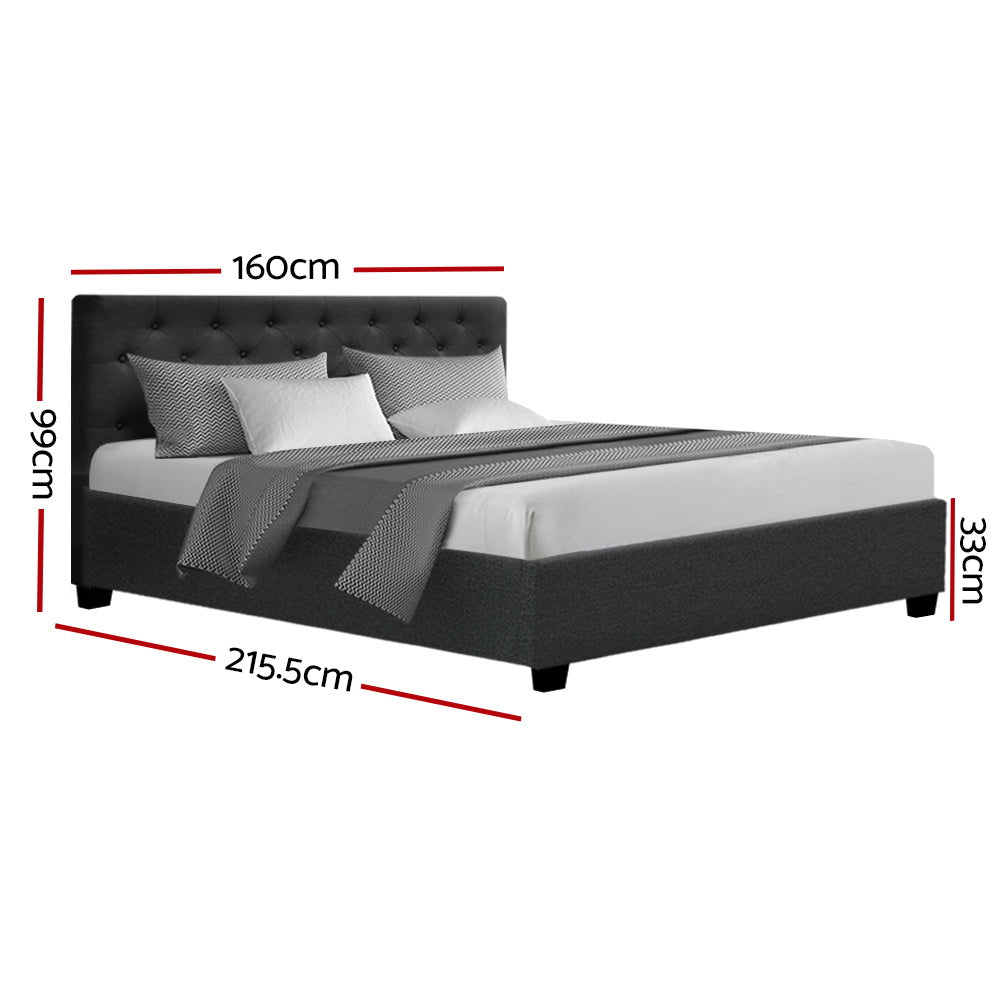 Queen Size Bed Frame With Gas Lift Storage - Charcoal Fabric
