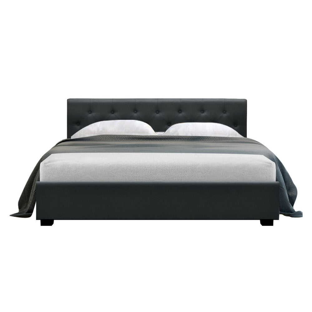 Queen Size Bed Frame With Gas Lift Storage - Charcoal Fabric