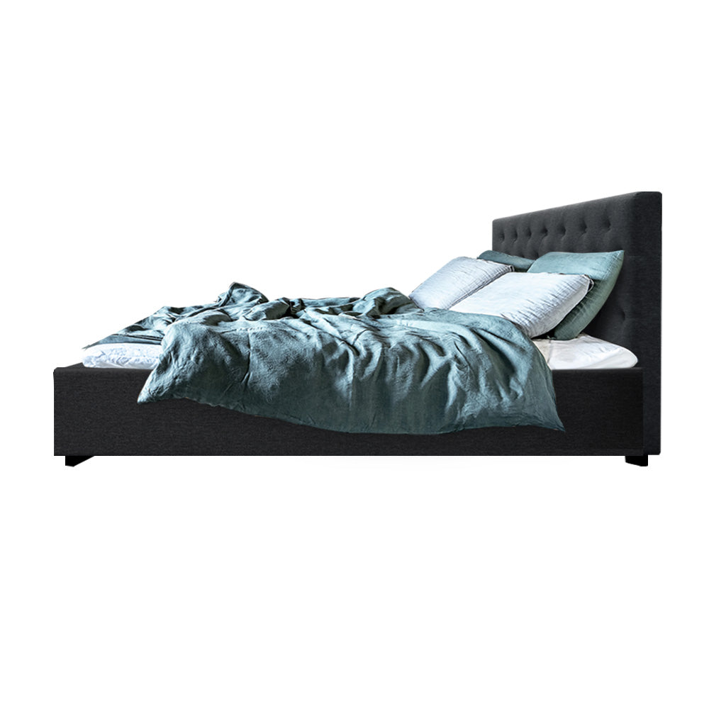 Queen Size Bed Frame With Gas Lift Storage - Charcoal Fabric