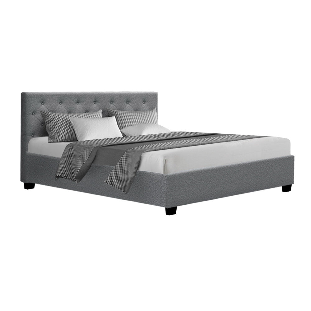 Queen Size Bed Frame With Headboard and Gas Lift Storage - Grey