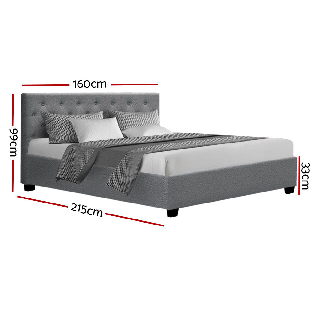 Queen Size Bed Frame With Headboard and Gas Lift Storage - Grey